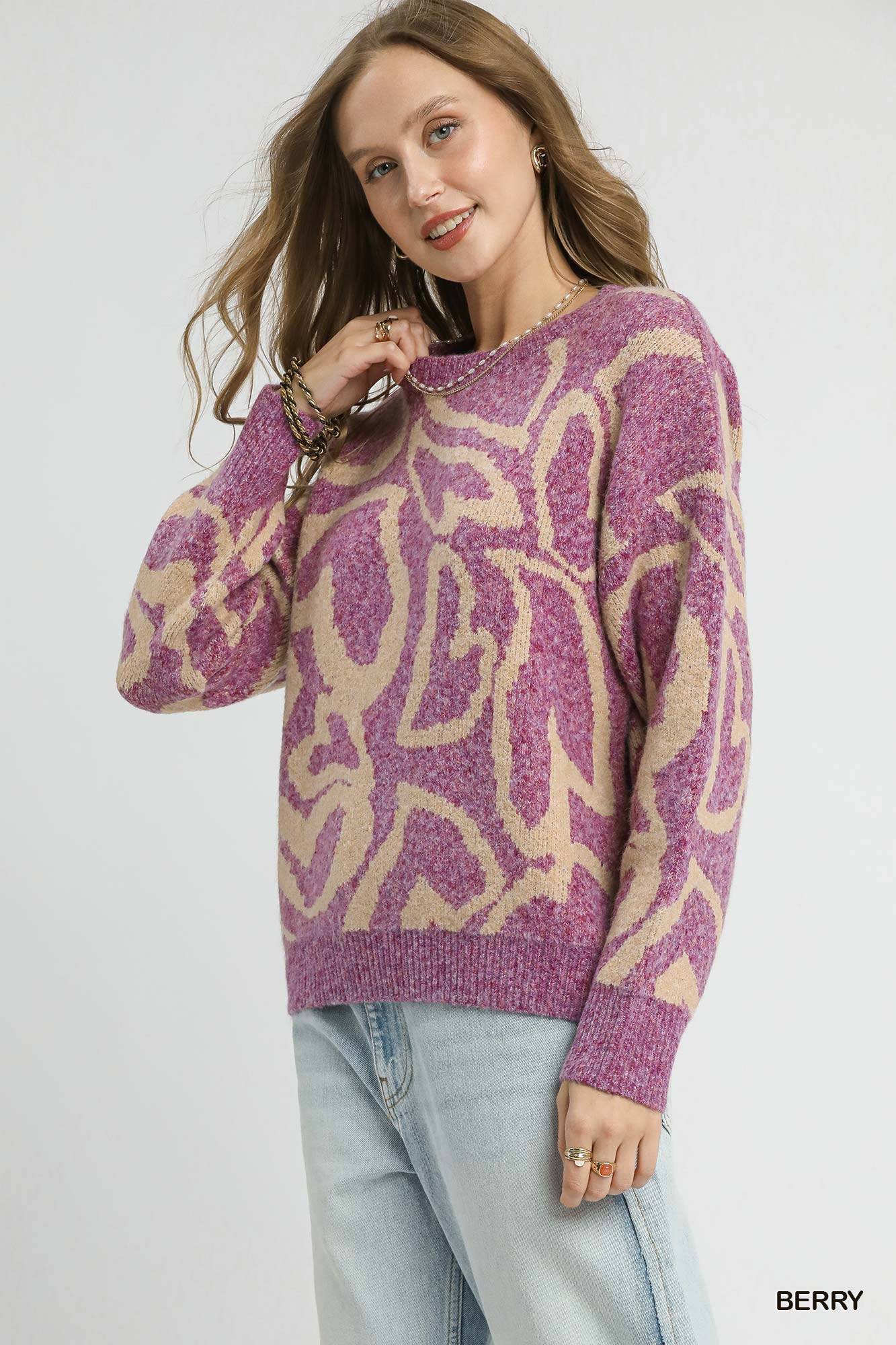 Ribbed Hem Contrast Dropped Shoulder Sweater