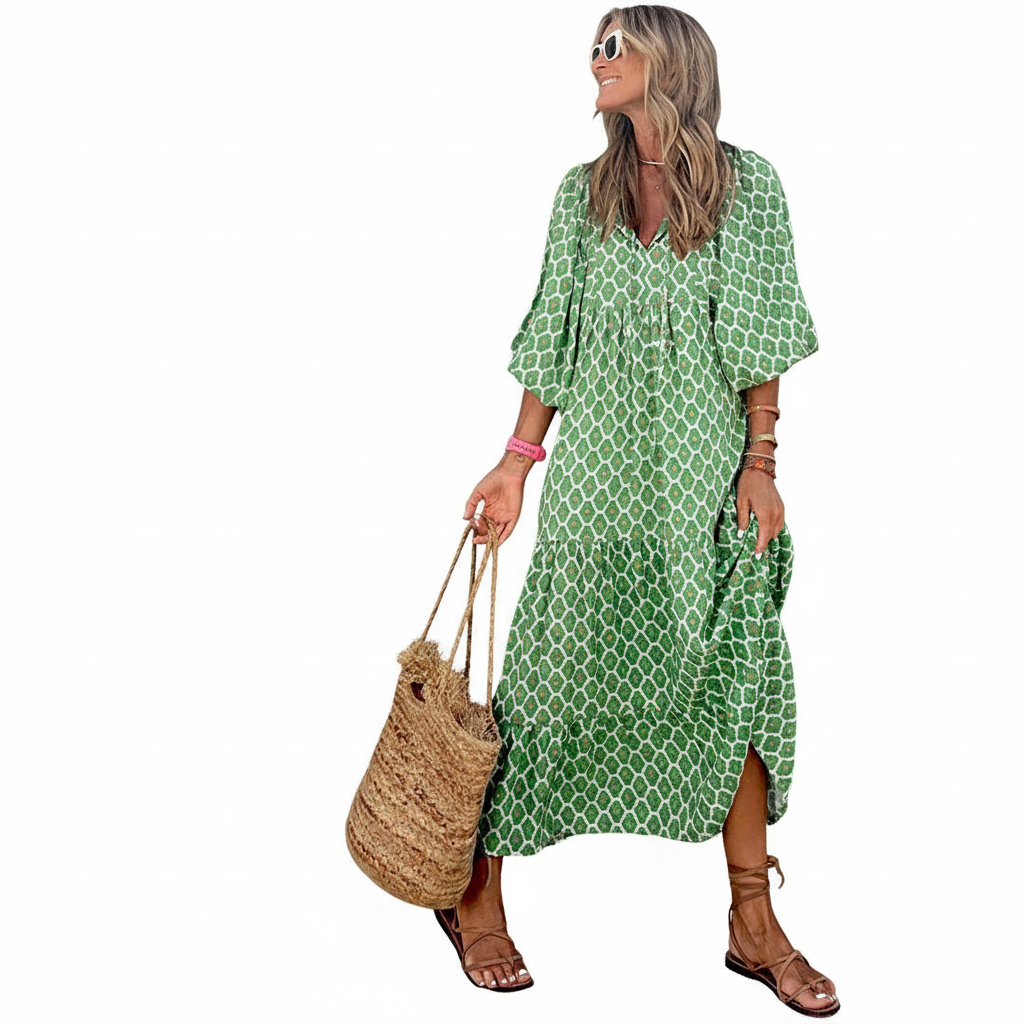 Deu Tiered Midi Dress - Puff Sleeve
