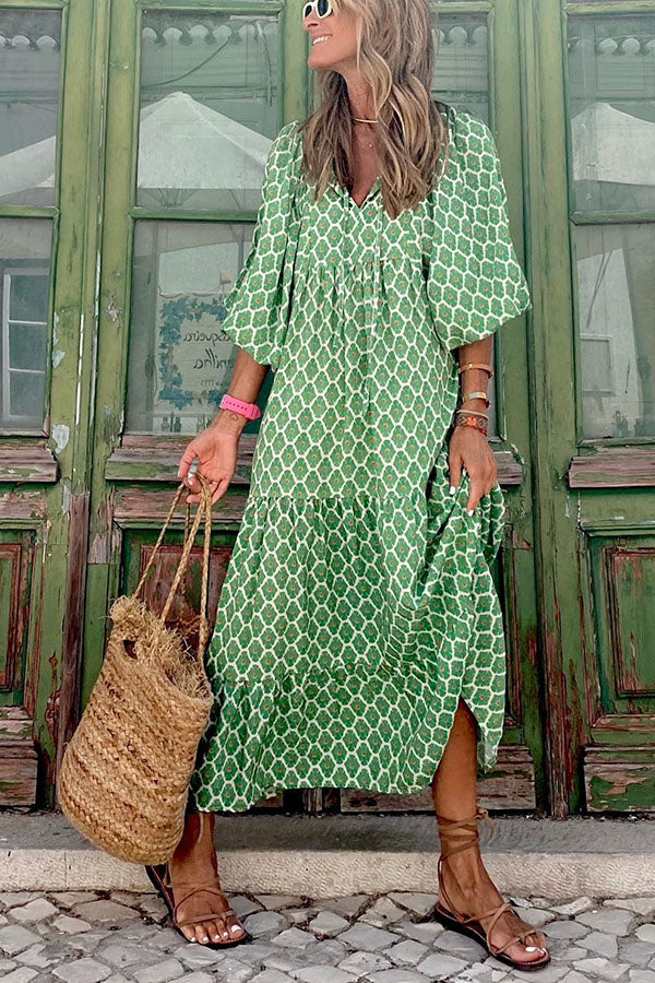 Deu Tiered Midi Dress - Puff Sleeve