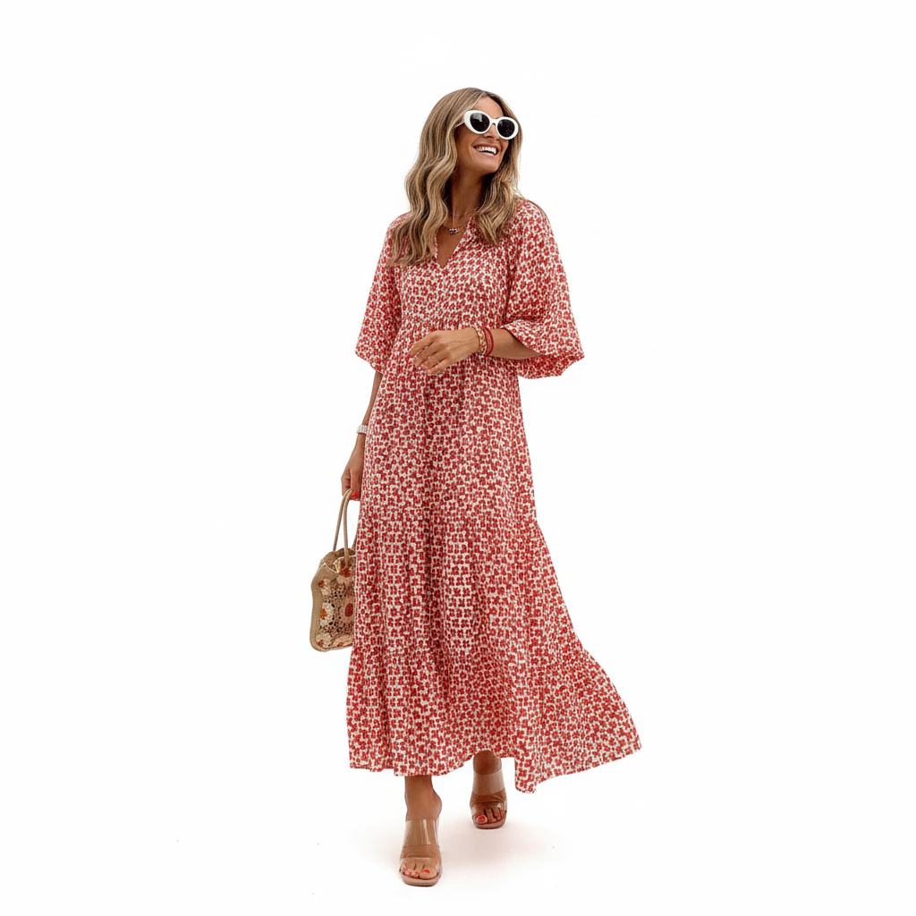 Deu Tiered Midi Dress - Puff Sleeve