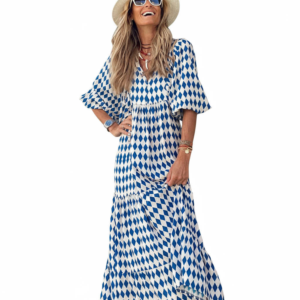 Deu Tiered Midi Dress - Puff Sleeve