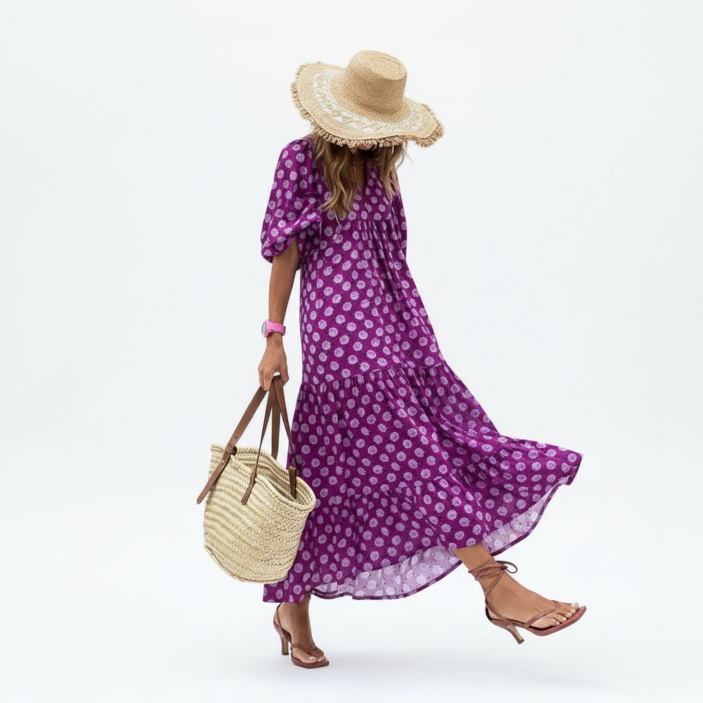 Deu Tiered Midi Dress - Puff Sleeve