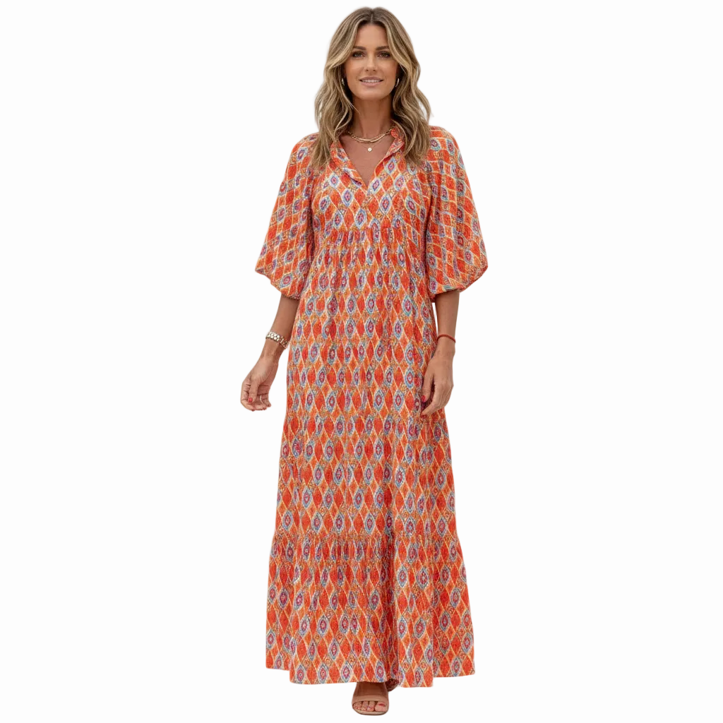 Deu Tiered Midi Dress - Puff Sleeve