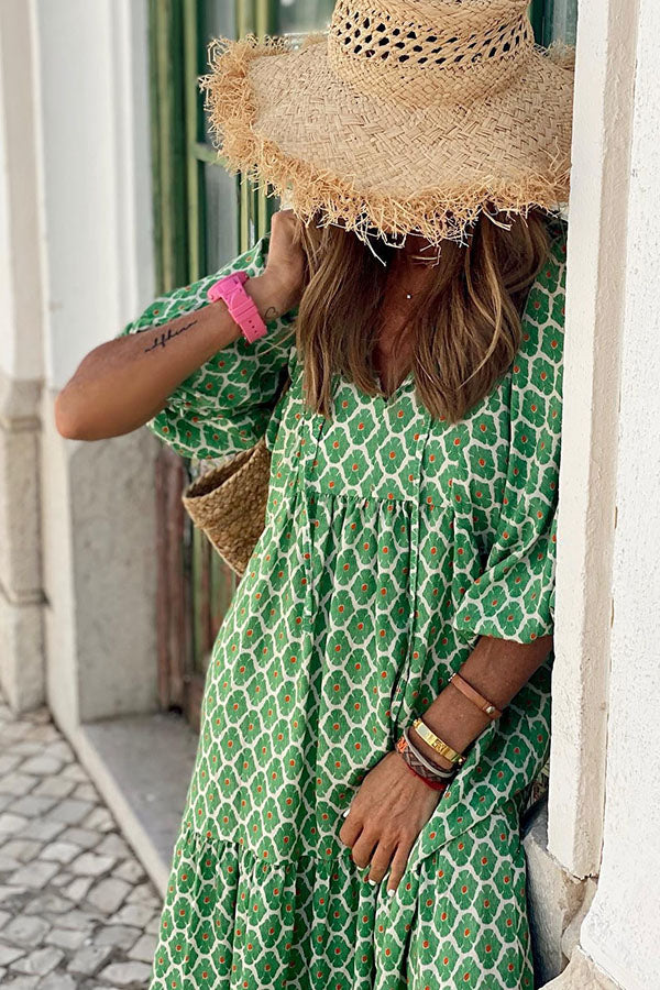 Deu Tiered Midi Dress - Puff Sleeve
