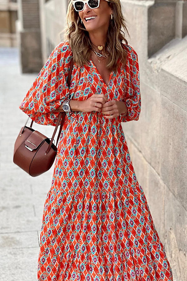 Deu Tiered Midi Dress - Puff Sleeve