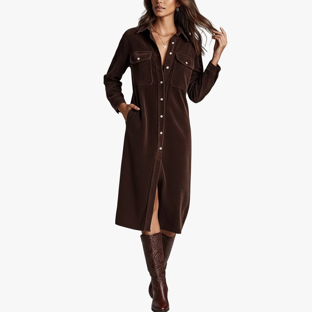 Elara Corduroy Midi Dress