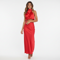 Ezi Satin Maxi Skirt Set - High Neck Drape
