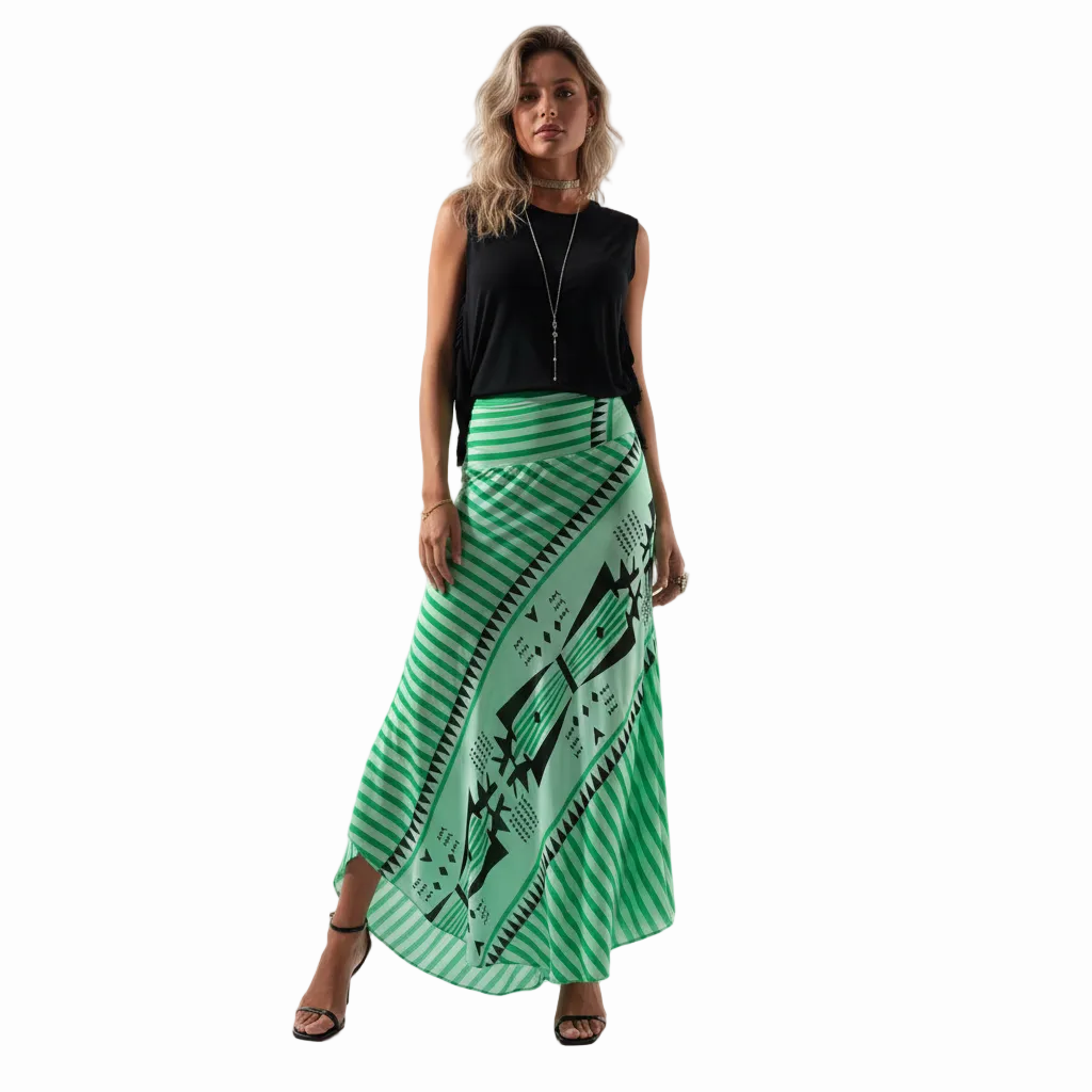 Lia Satin Maxi Skirt - Geometric Print