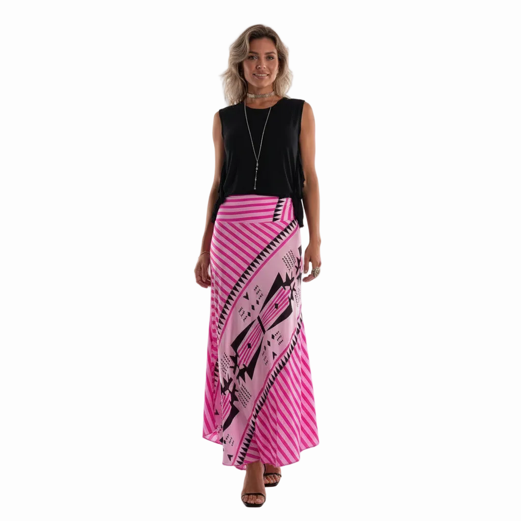 Lia Satin Maxi Skirt - Geometric Print