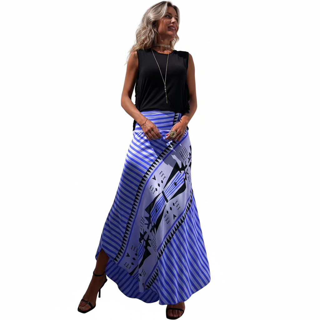 Lia Satin Maxi Skirt - Geometric Print