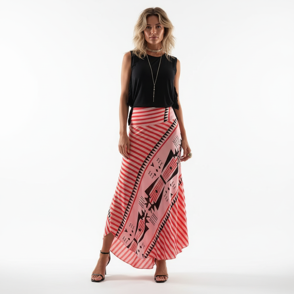 Lia Satin Maxi Skirt - Geometric Print