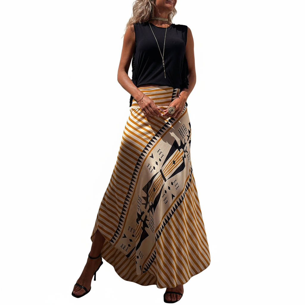 Lia Satin Maxi Skirt - Geometric Print