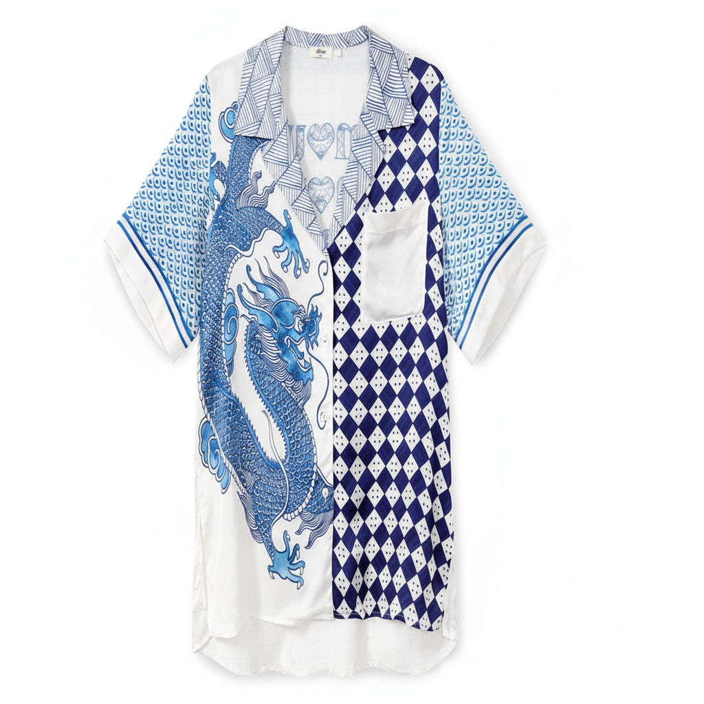 Luy Silk Satin Set - Dragon Print Short Sleeve