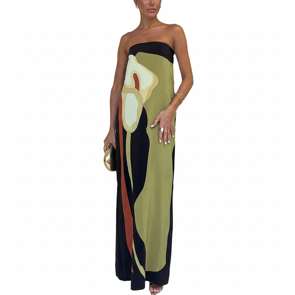 Lyra Maxi Dress - Off-Shoulder Abstract Floral