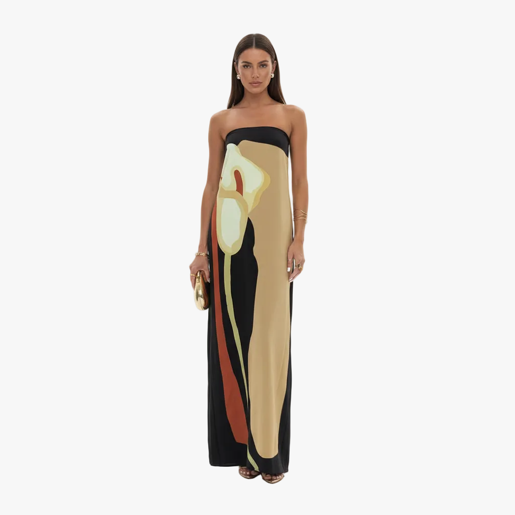 Lyra Maxi Dress - Off-Shoulder Abstract Floral