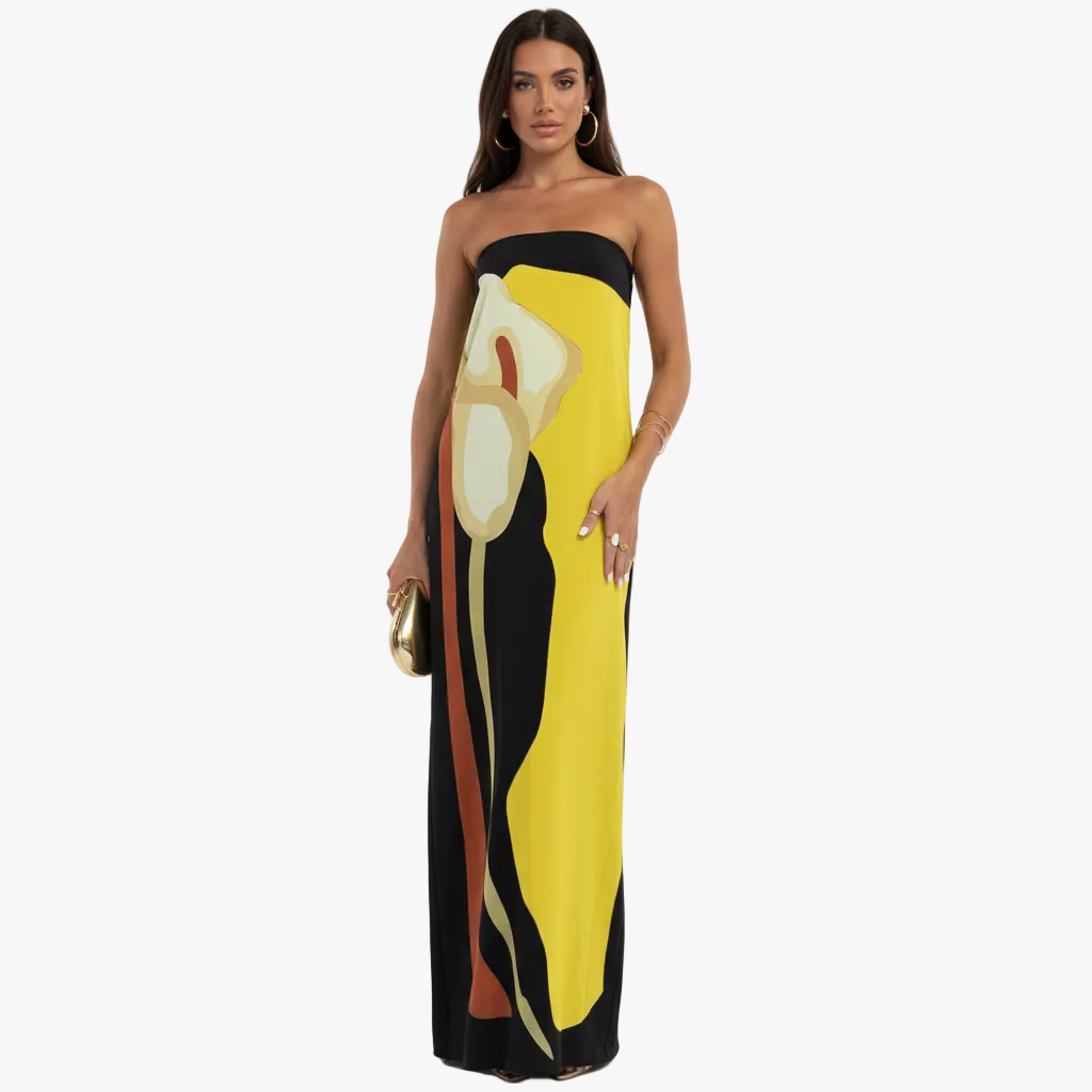 Lyra Maxi Dress - Off-Shoulder Abstract Floral