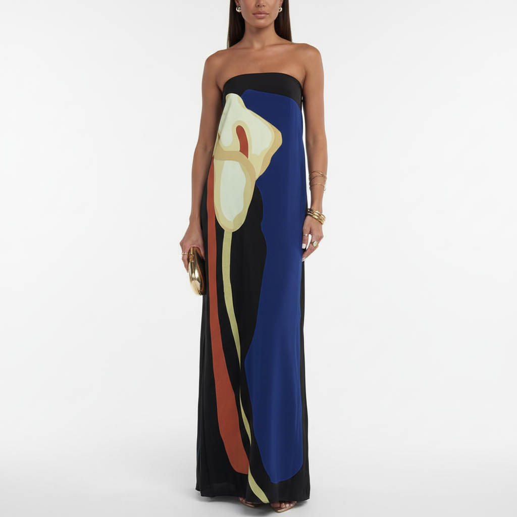 Lyra Maxi Dress - Off-Shoulder Abstract Floral