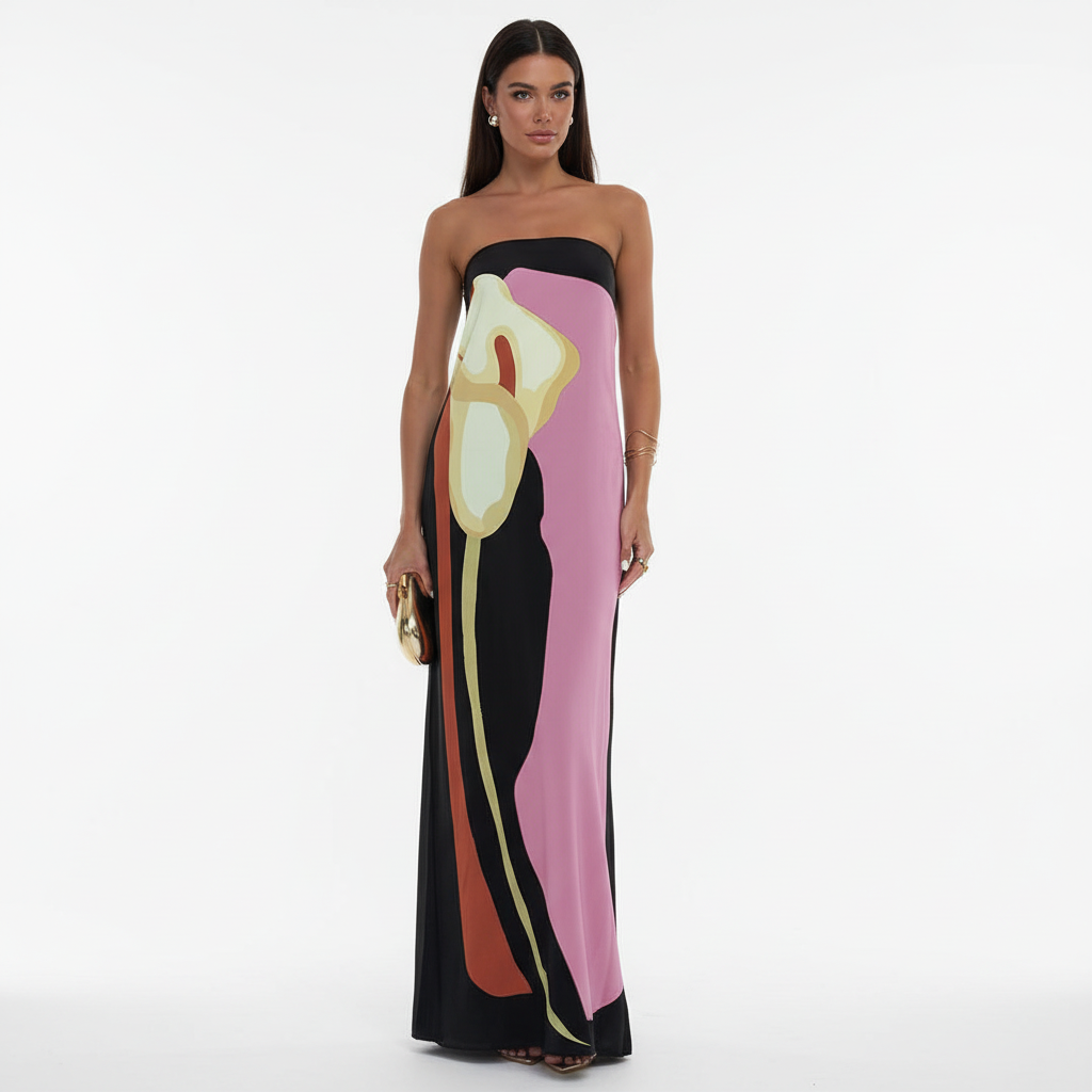Lyra Maxi Dress - Off-Shoulder Abstract Floral