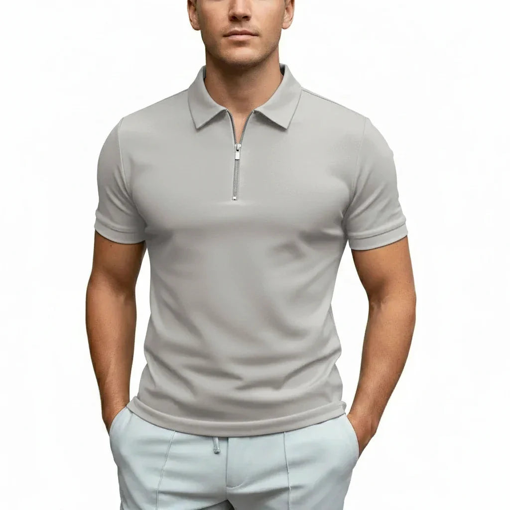 Men's Fitted Zip Collar Short Sleeve Polo Shirt