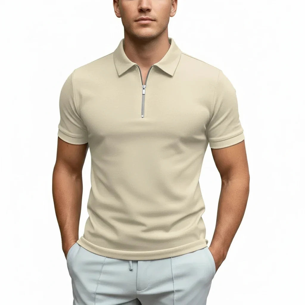 Men's Fitted Zip Collar Short Sleeve Polo Shirt