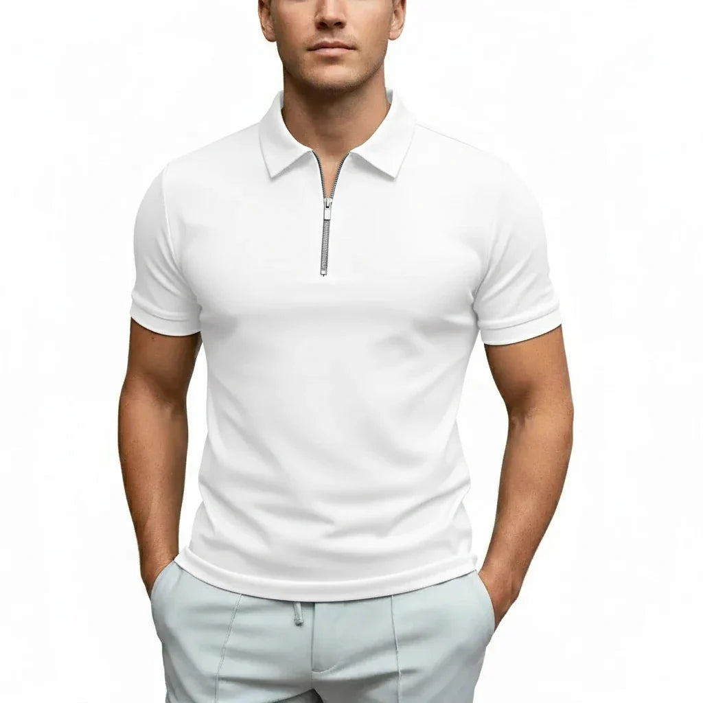 Men's Fitted Zip Collar Short Sleeve Polo Shirt