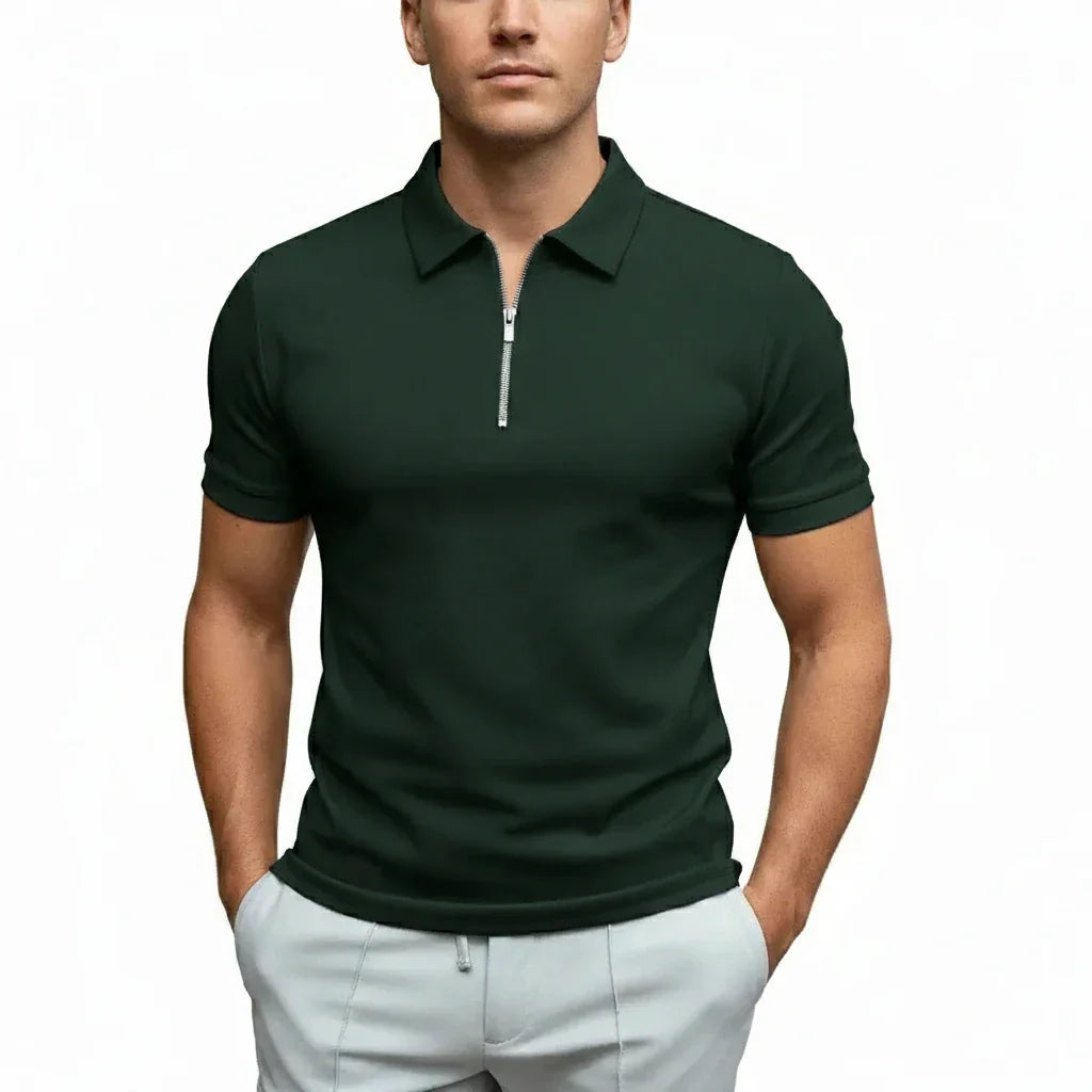 Men's Fitted Zip Collar Short Sleeve Polo Shirt