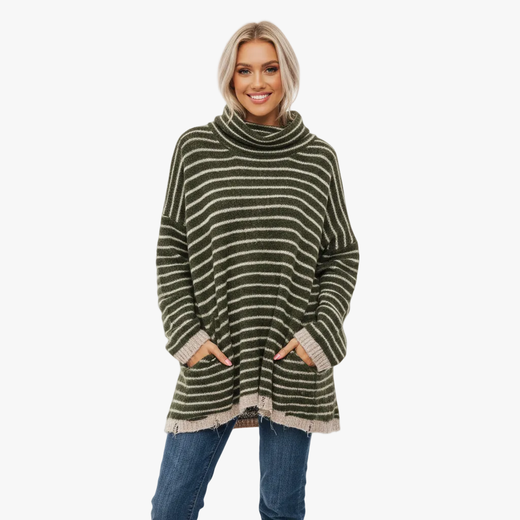 Ory Tunic Sweater - Striped Pocketed Knit