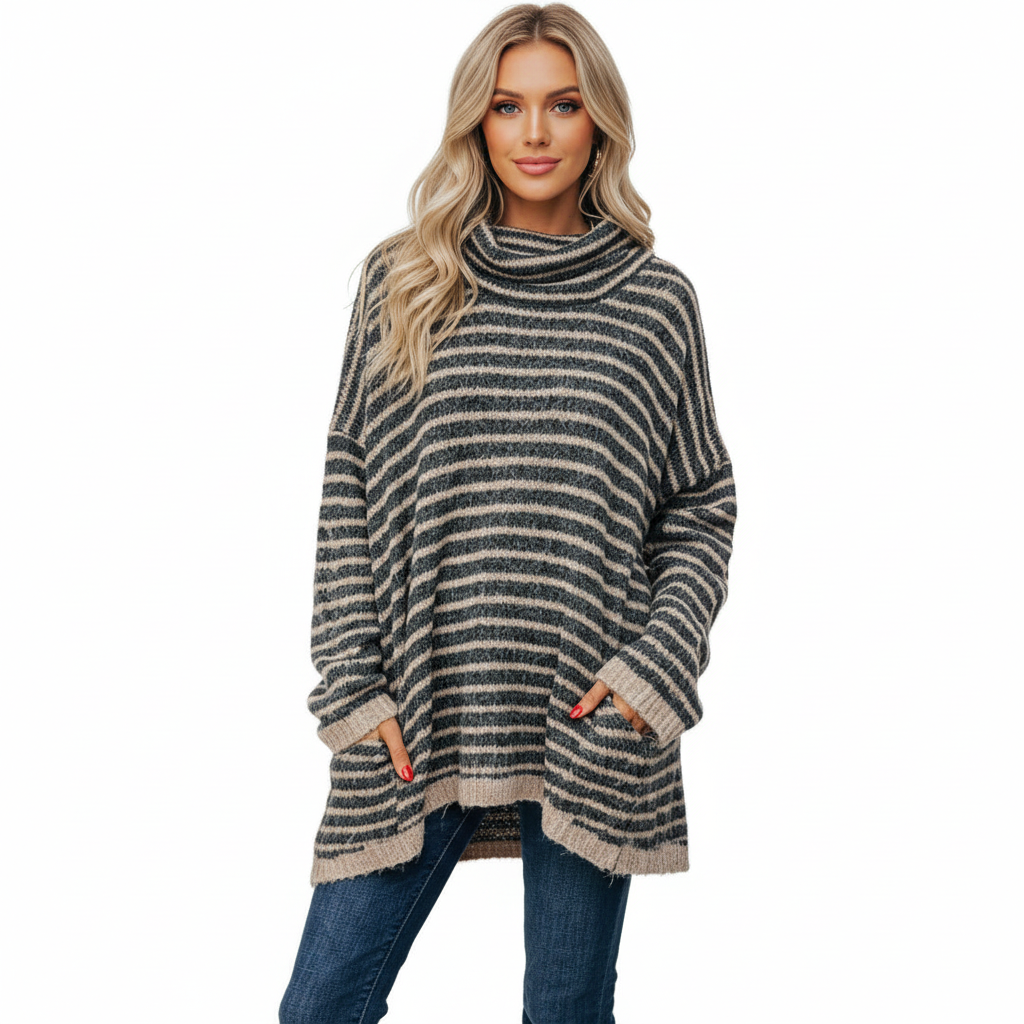 Ory Tunic Sweater - Striped Pocketed Knit