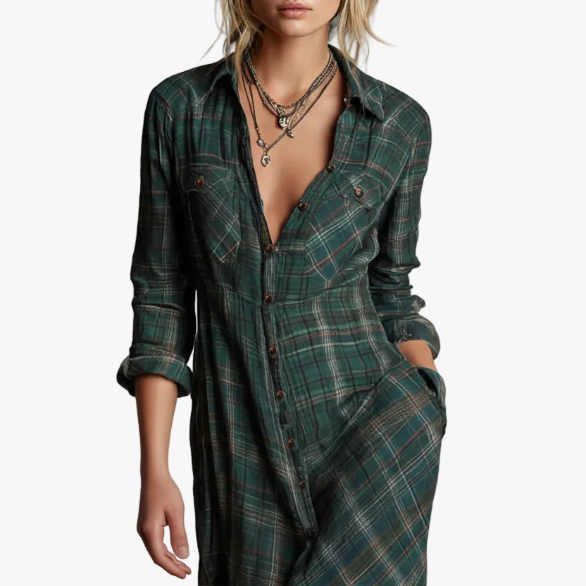 Prue Plaid Shirt Long Dress