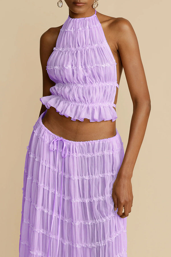Tes Halter Tank - Pleated Back & Lace