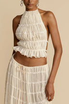 Tes Halter Tank - Pleated Back & Lace