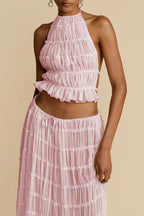 Tes Halter Tank - Pleated Back & Lace