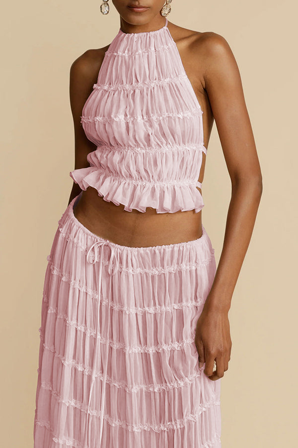 Tes Halter Tank - Pleated Back & Lace