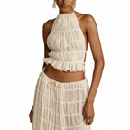 Tes Halter Tank - Pleated Back & Lace