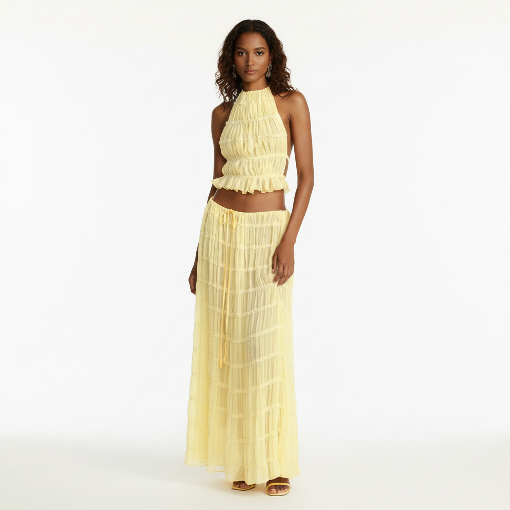 Tes Halter Tank - Pleated Back & Lace