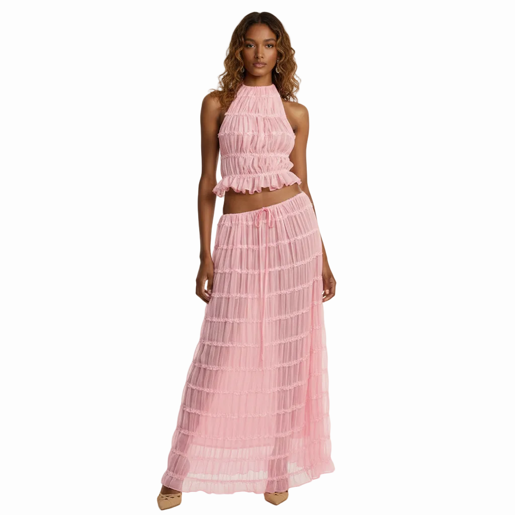 Tes Halter Tank - Pleated Back & Lace