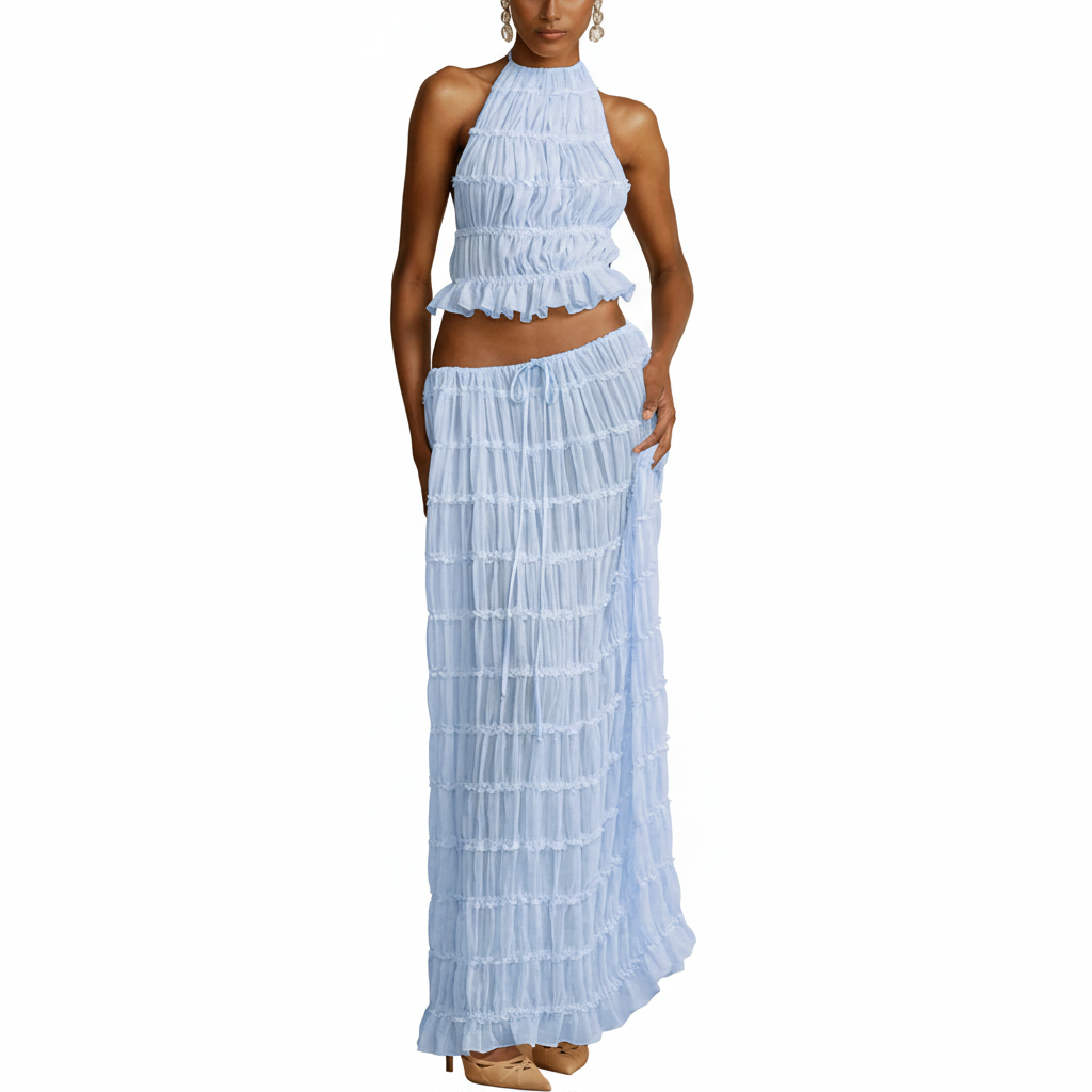 Tes Halter Tank - Pleated Back & Lace