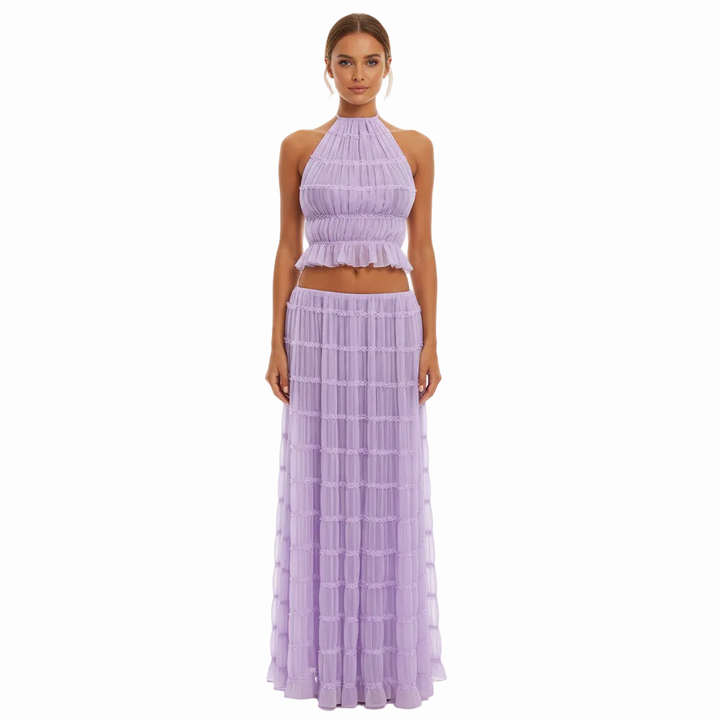 Tes Halter Tank - Pleated Back & Lace