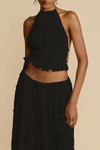 Tes Halter Tank - Pleated Back & Lace