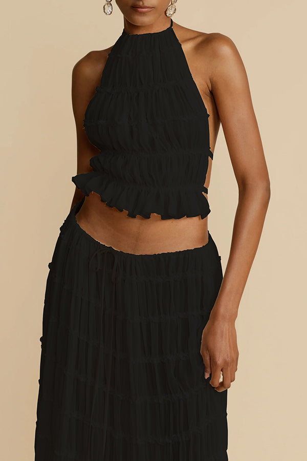 Tes Halter Tank - Pleated Back & Lace