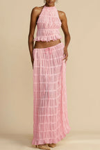 Tes Halter Tank - Pleated Back & Lace