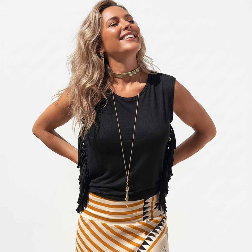 Uza Tassel Trim Relaxed Top