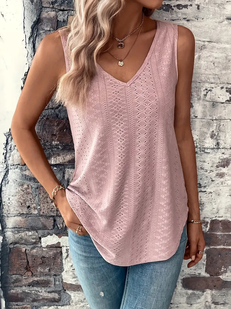Vel Eyelet Solid Tank Top