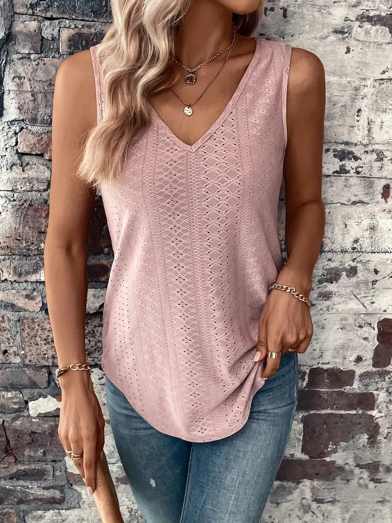Vel Eyelet Solid Tank Top