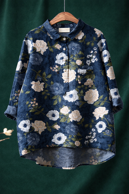 Floria | Women's Vintage Flower Art Print Casual Shirt