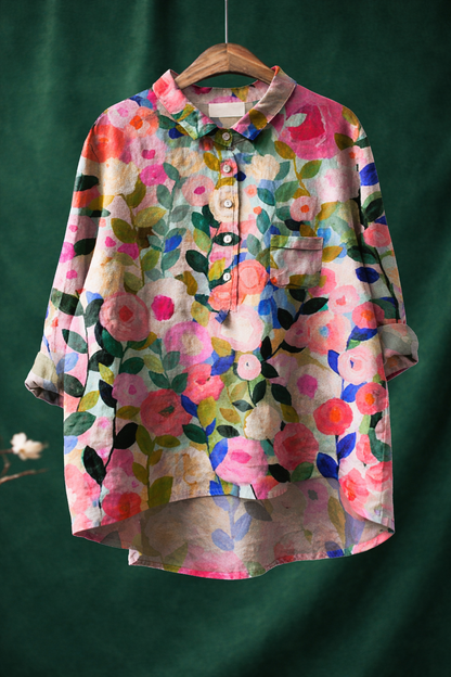 Floria | Women's Vintage Flower Art Print Casual Shirt