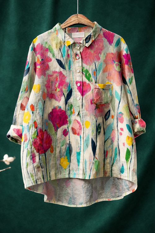 Floria | Women's Vintage Flower Art Print Casual Shirt