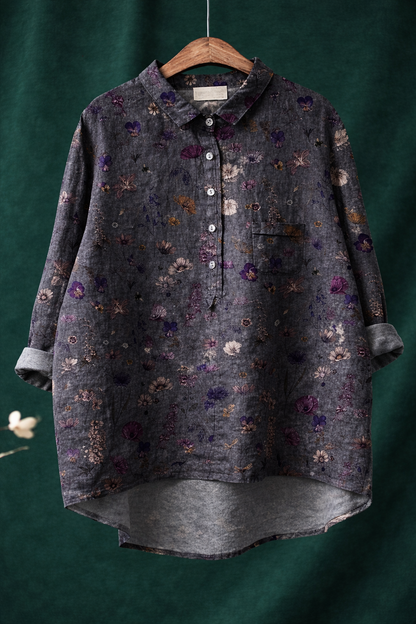Floria | Women's Vintage Flower Art Print Casual Shirt