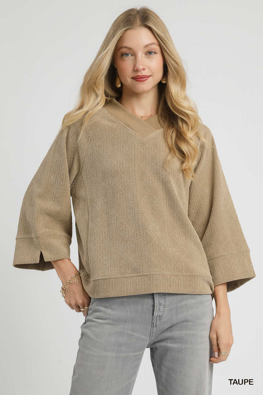 Textured Knit V-Neck Top