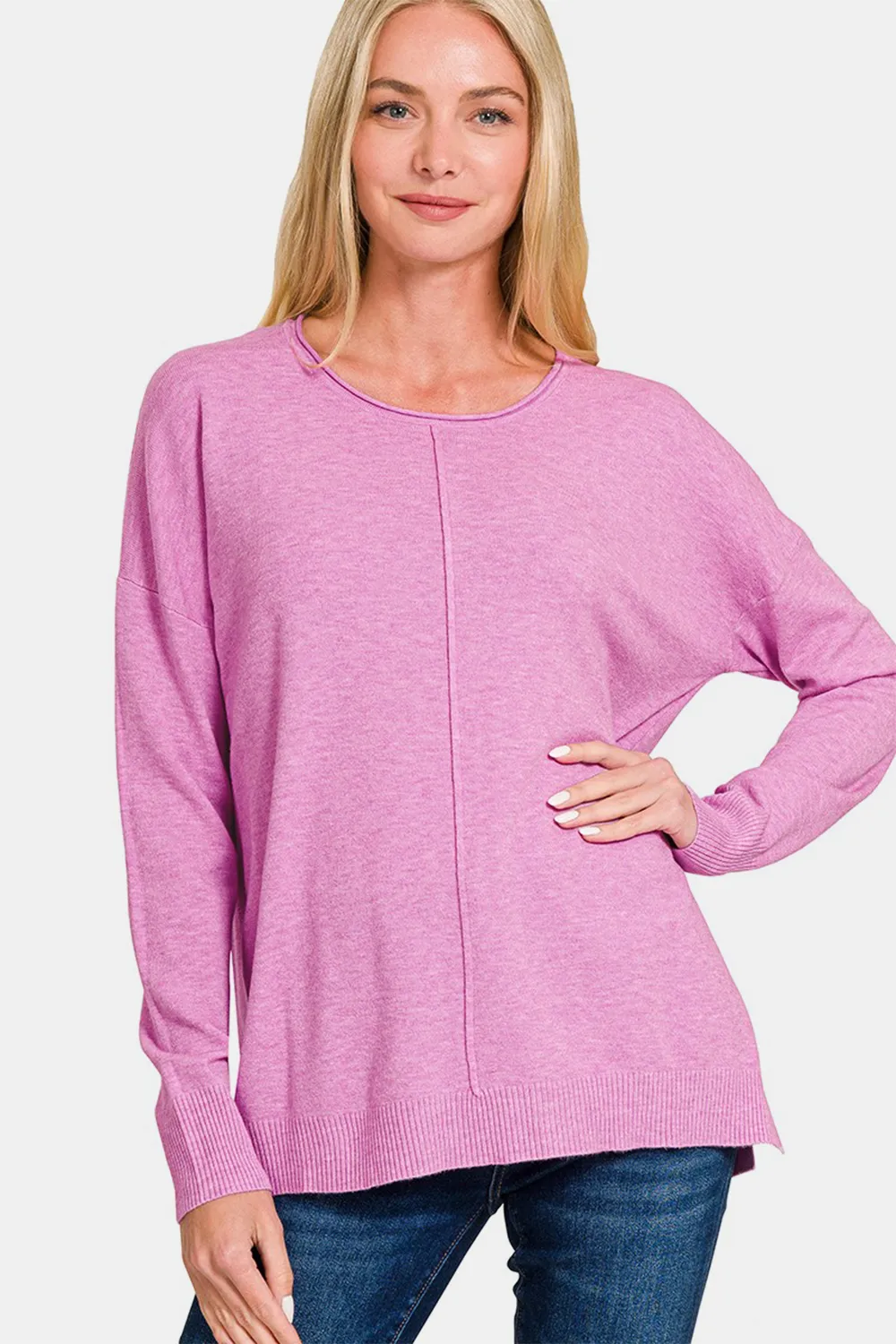 Front Seam Round Neck Sweater